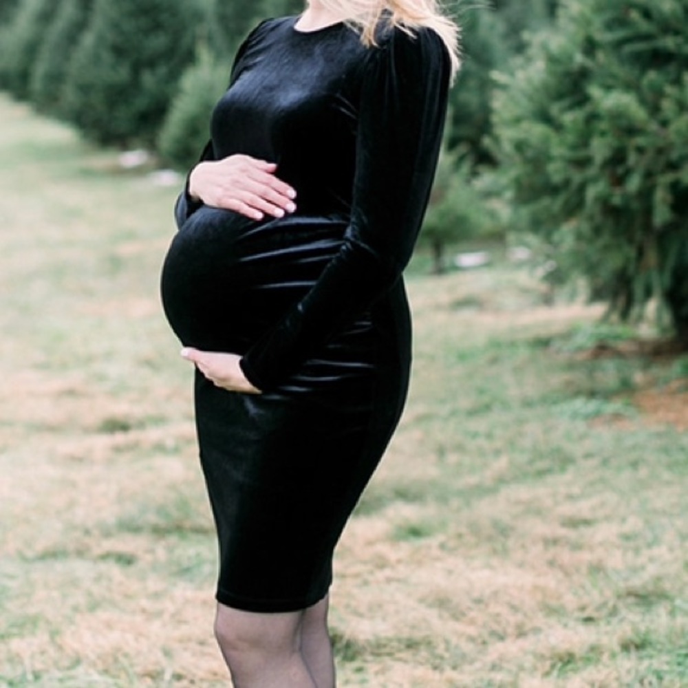 Black velvet maternity dress